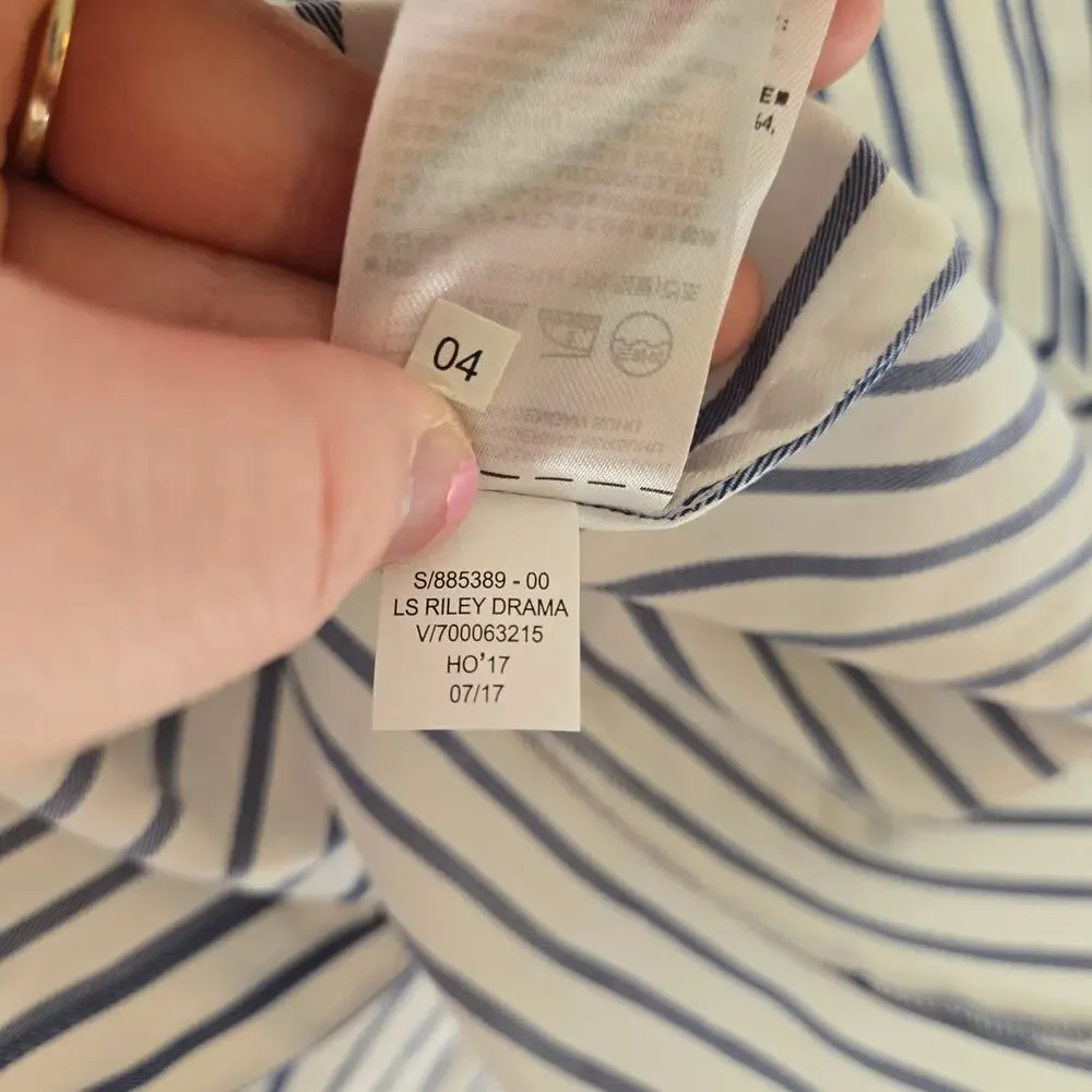 Banana Republic Riley-Fit Stripe Ruffle-Front Shirt 10P - Picture 9 of 11